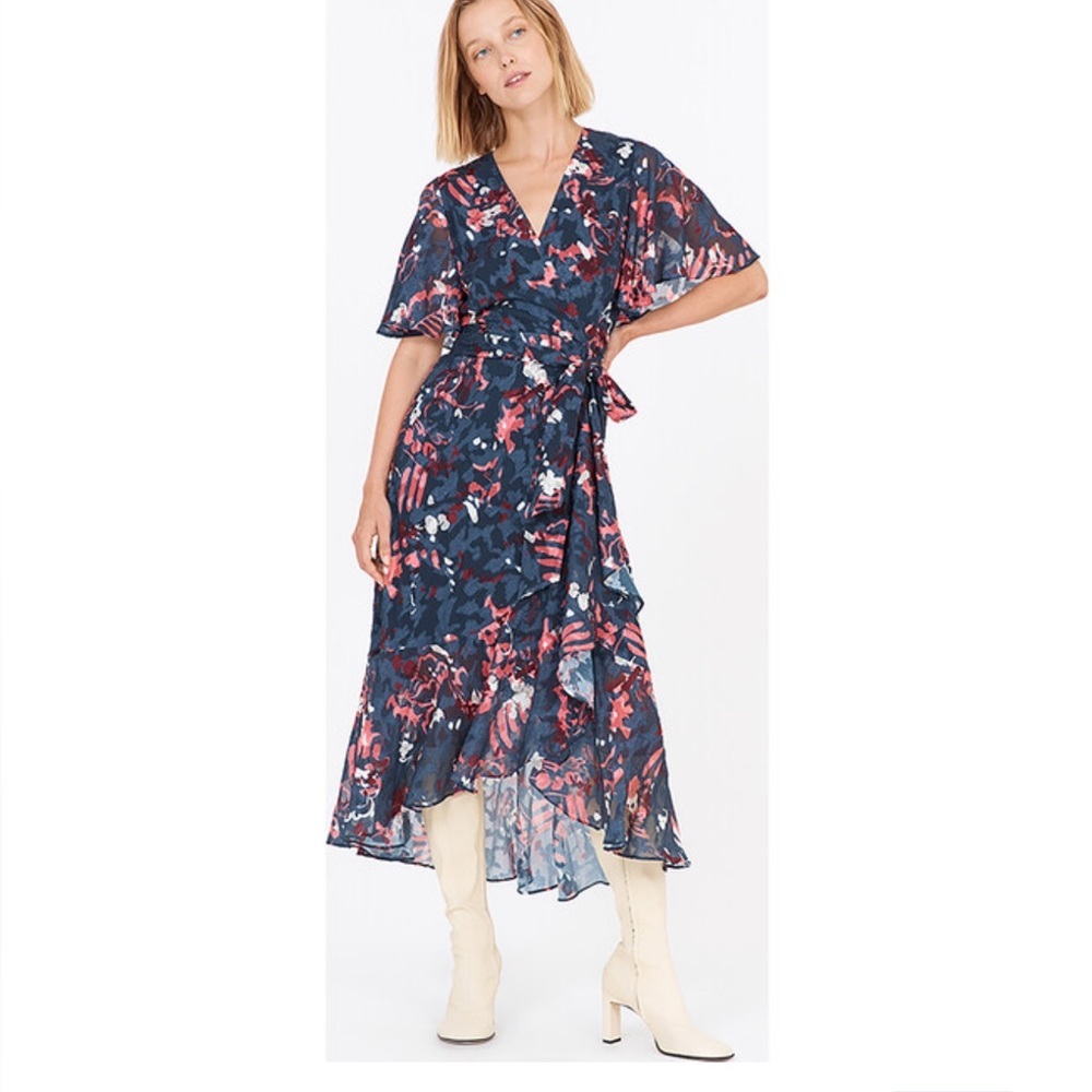 Tanya Taylor Blaire floral ruffle wrap midi dress